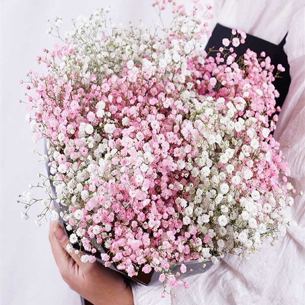 Fleurs séchées conservées naturel frais gypsophile Paniculata souffle de bébé bouquets de fleurs cadeau pour la décoration de mariage décor à la maison Y0728