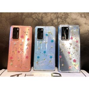 Gedroogde echte bloemgevallen voor Samsung Galaxy S20 Ultra S10 Plus Opmerking 10 A71 A50 A70 A40 A10 A A51 Transparante Zachte TPU-hoes