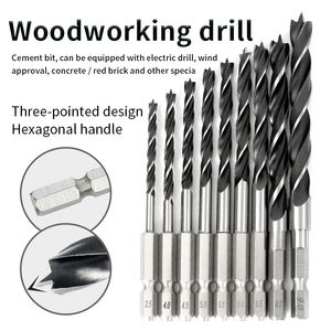 Drill Bits Hexagonal shank three-point woodworking drill bit perforating support drill electric drill rotary head wood plank hole special 230404