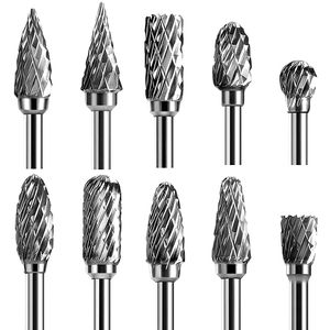 Brocas de carburo de tungsteno Rotary Burr 10pcs Talla Burr Bits Herramientas Dremel de corte de diamante doble para madera Talla de piedra Acero Metal Trabajo 230517