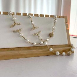 Percez le collier de perles 18 Style Gros Designer De Luxe Pendentif Colliers Marque Double LetterChain Plaqué Crysatl Strass34