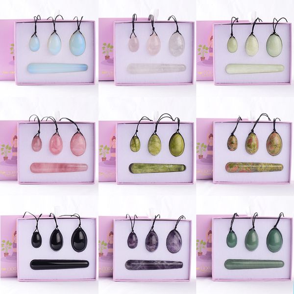 Percé Yoni Oeuf 4 pc Boîte Naturel Jade Yoni Baguette Kegel Exerciseur Massage Balle Vaginale Santé Outils Cadeau En Gros