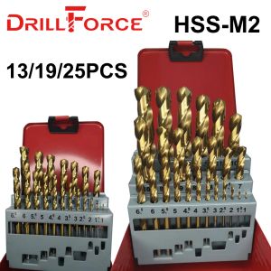 Drillforce HSS M2 Titanium Ebated Drill Bit 13/19 / 25pcs pour les bits de forage du bois de bois métal