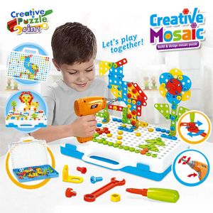 Boren Schroef 3D Creatieve Mozaïek Puzzel Speelgoed Voor Kinderen Bouwen Bakstenen Speelgoed Kids DIY Elektrische Boor Set Jongens Educatief Speelgoed Q0624