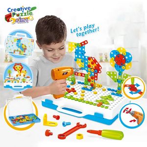 Boorschroef 3D Creatieve Puzzel Speelgoed Voor Kinderen Bouwstenen Speelgoed Kids DIY Elektrische Boor Set Jongens Educatief Speelgoed