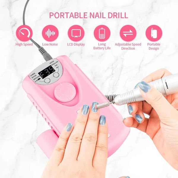 Perceaux Professional Nail Force 30000 RPM Percettes à ongles portables rechargeables avec une machine à clous électriques sans fil pour acrylique