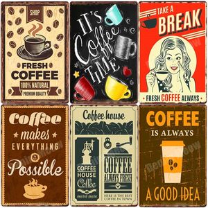 BOIRE DU CAFÉ Frais Vintage Café Plaques Décoratives Rétro Plaque En Métal Signes D'étain pour Bar Pub Café Chaud CAFÉ Décoration Murale 20x30cm Wo3