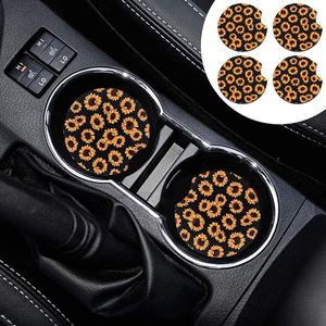 Porte-boissons 4pcs Motif de tournesol Anti-skid Cup Mat Pad pratique pour la voiture