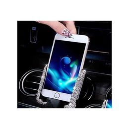 Porte-boissons Bling Car Phone Mini Dash Air Vent Matic Mount 360ﾰ Réglable Cristal Stand Accessoires Pour Femmes Et Drop Delivery Mob Dhm4H