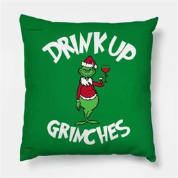 Drink op Grinch Merry Gift Pillowcase Home Decor voor Kerst ornamenten Xmas Noel Santa Claus 2022 0430