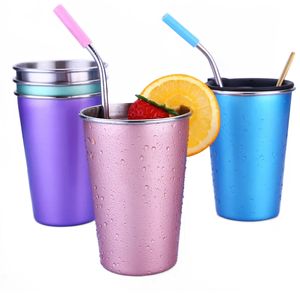 Drinking Beer Cups with Lid Straw Stainless Steel Coffee Tea Milk Mugs Metal Wine Glasses Water Drinks Kitchen Drinkware