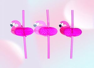 Plastic rietjes drinken voor verjaardagsbruilingsteam Bruid Hen Party Decoratie Baby Shower Gift Craft Diy Favor Flamingo Design3056339