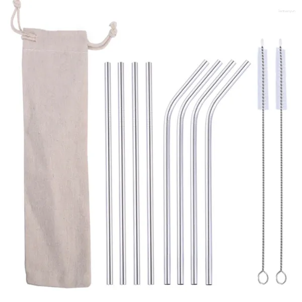 Paies à boire 10 ensembles en métal réutilisable en acier inoxydable paille bent bent avec un ensemble de brosses de nettoyage