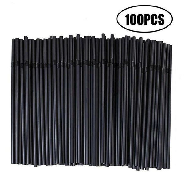 Pailles à boire en plastique noir, 100, pour Cocktail, décoration d'anniversaire, de mariage, fête, événement, accessoires de Bar, 254G