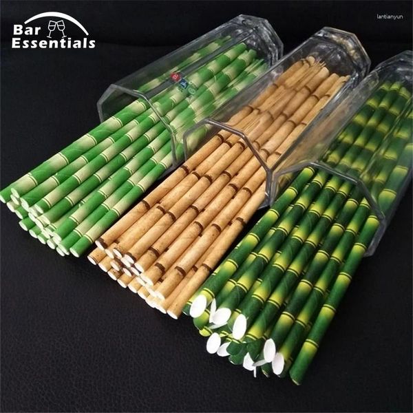 Beber pajitas 100 piezas de 19.7 cm de papel paja reutilizable tubos de bambú suministros para fiestas accesorio de cócteles