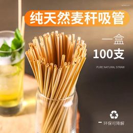 Beber pajitas 100 piezas de paja natural de trigo paja ambiental accesorios de cocina de bar biodegradables por el medio ambiente