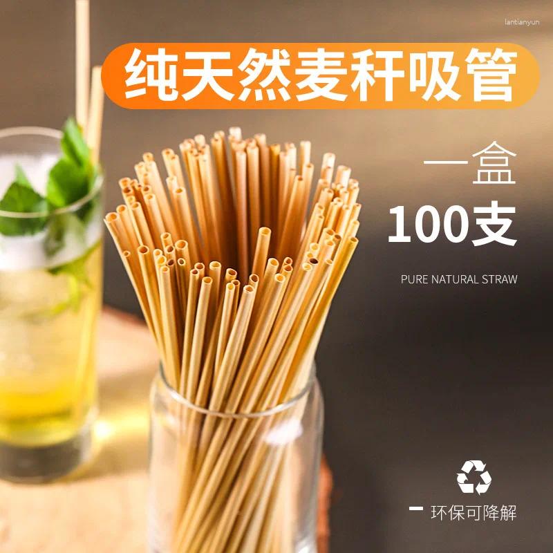 Drinking Straws 100PCS A Natural Wheat Straw Environmentally Friendly Portable Biodegradable Bar Kitchen Accessories