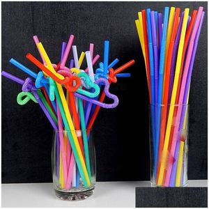 Pailles à boire 100pcs / sac Colorf en plastique Sts jetables Mticolor Bendy St Party Bar Pub Club Restaurant Vin Lait Th0464 Drop Deliv Dhpda