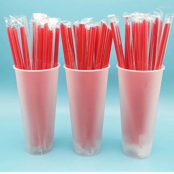 Paies de boisson 100pcs grosse paille rouge 200 mm de long des cocktails de fête de mariage accessoires de cuisine accessoires jetables emballages individuels en plastique