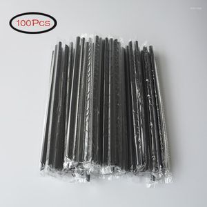 Pailles à Boire 100 Pcs Paille Noire 190mm Long Fête De Mariage Cocktail Fournitures Cuisine Accessoires Jetable Emballage Individuel En Plastique