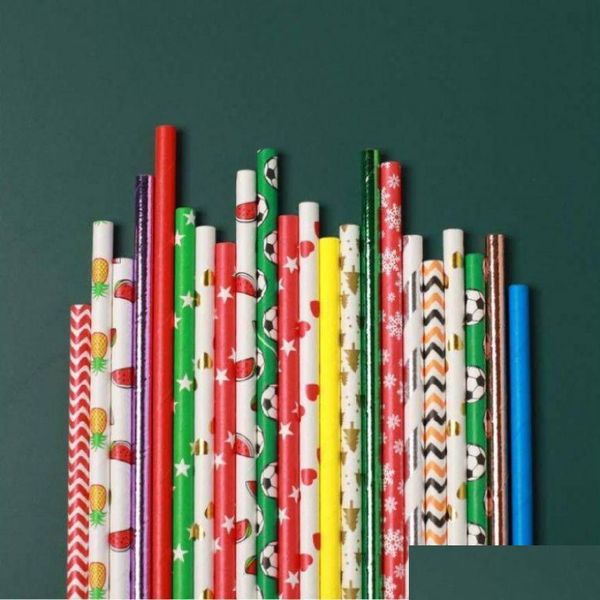 Pailles à boire 100pcs papier de Noël Sts or décoration de Noël fête pour boissons bébé douche Halloween anniversaire de mariage Fy5587 923 D Dhnx1