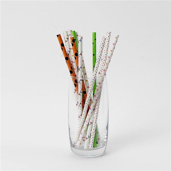 Pailles à boire 100pcs papier motif moucheté coloré respectueux de l'environnement biodégradable Restaurant Bar fête famille