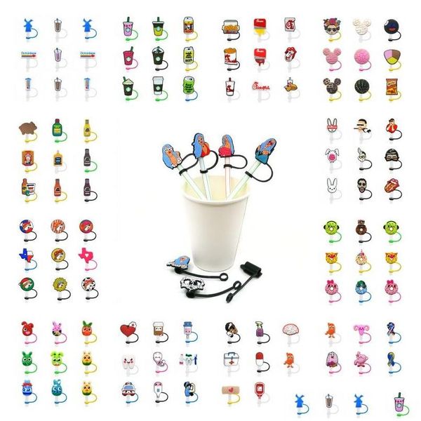 Pailles à boire 100pcs personnalisés St Toppers Er Moules Bad Bunny Charms réutilisables anti-éclaboussures bouchon anti-poussière décoratif 8mm tasse pour vente en gros Dhhzw