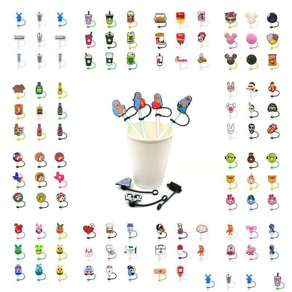 Pailles à Boire 100Pcs Personnalisé St Toppers Er Moules Bad Bunny Charmes Réutilisable Anti-éclaboussures Bouchon De Poussière Décoratif 8Mm Tasse Pour La Vente En Gros Koral.G