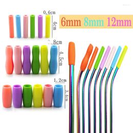 Paies de boisson 10pcs 6/8 / 12 mm en acier inoxydable Paille Silicone Mossile de caoutchouc