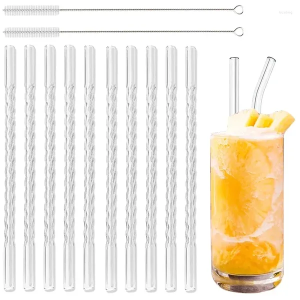 Pailles à boire 10pcs Pack de paille de verre réutilisable clair modèles lisses à haute température à motifs de diamant