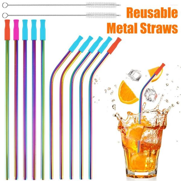 Paies à boire 10pcs en acier inoxydable réutilisable métal courbe coloré droit pour 16 et 20 oz tasses de gobelet