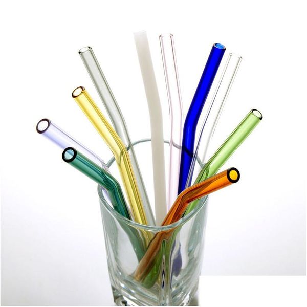 Pajitas para beber 18 cm / 20 cm / 25 cm Reutilizable Eco Vidrio de borosilicato Sts Color claro Doblado Recto Leche Cóctel St Entrega a domicilio G Dht5V