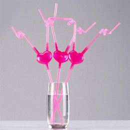 Pajitas para beber 1 UNIDS Divertido Amor Corazón Doble Paja Tubo Flexible Único Niños Colorido Plástico DIY Bar Accesorios 269F