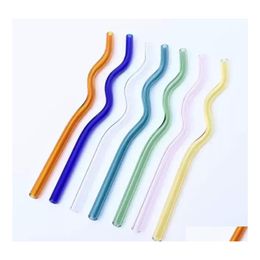 Pailles à boire 200 mm réutilisables en verre borosilicate écologique Sts résistant aux hautes températures de couleur claire plié droit cocktail de lait St D Dhpex