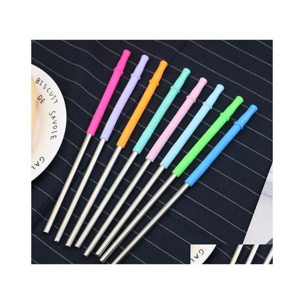 Pailles à Boire 200 Pcs / Lot Réutilisable En Acier Inoxydable Sts Avec Sile Conseils En Métal St Pour La Fête De Mariage En Gros Sn3808 Drop Delivery Hom Dhed7