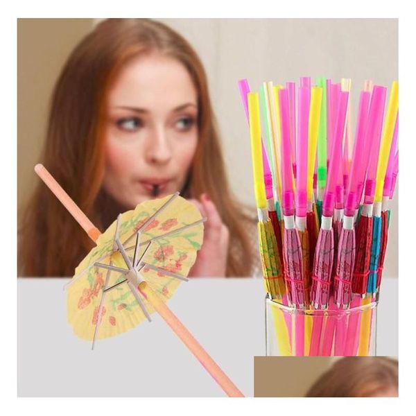 Pailles à boire 240x5mm artisanat boire St Kid fête d'anniversaire mariage fluorescence parapluie décor Sts Bar outils de boisson jetables E DH20H