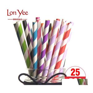 Pailles à Boire 25 Pcs Jetable Biodégradable Papier Sts Colorf Creative St Fête D'anniversaire Décoration Enfants Baby Shower Mariage Drop Dh3Cb