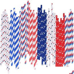 Pailles à Boire 25 Pcs/Pack Usa Drapeau Papier Sts 4ème De Jy Jour Patriotique Boire Americana Fête À Thème Célébration Fournitures Drop Deli Dhwkr