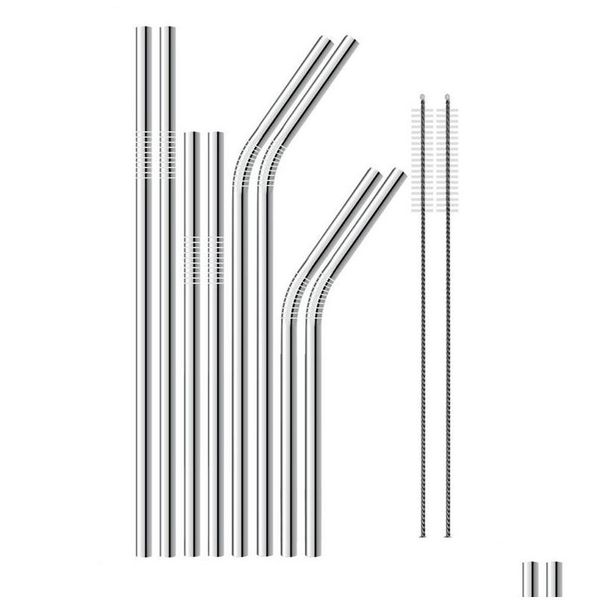 Pailles à boire en acier inoxydable 304 Sier Sts 8,5/9,5/10,5 courbées et droites réutilisables en gros d'usine Lx0202 Drop Delivery Accueil G Dhfgl