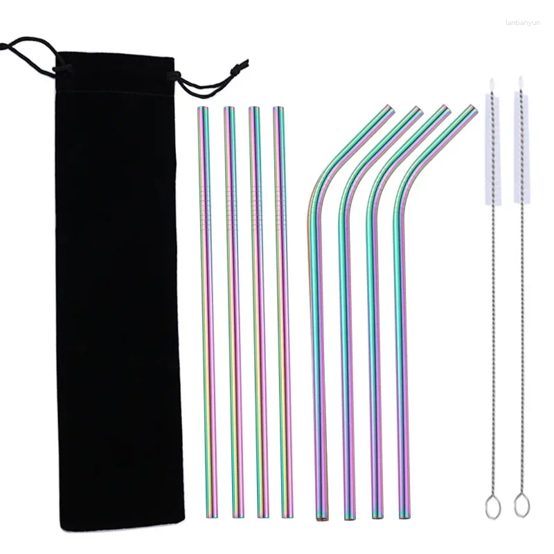 Drinking Straws 304 Stainless Steel Straw Reusable Metal Set Wholesale With Cleaning Brush Party Bar Accessory Eco Friendly