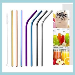 Pailles à Boire 304 Acier Inoxydable Sts 21.5Cm Réutilisable Droit Bent Boire St Colorf Métal Nettoyant Brosse Sile Conseils Party Bar Dro Dhxnh