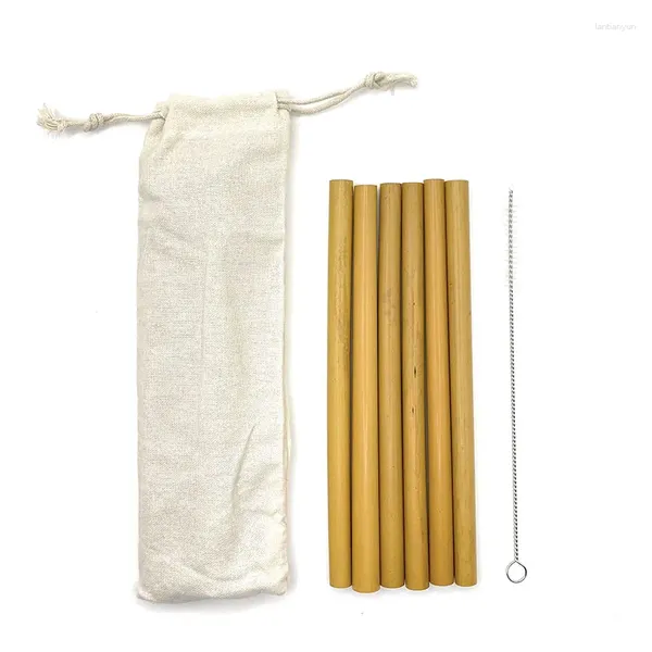 Boire des pailles 6pcs Bamboo naturel réutilisable avec des broussailles propres écologiques à la main