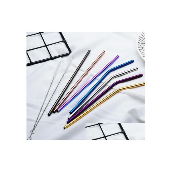 Paies à boire 6x215mm 304 en acier inoxydable St Bent et droit réutilisable Colorf STS Cleaner Brush Bar Drop Drop Livrot Home Garden Dhbry