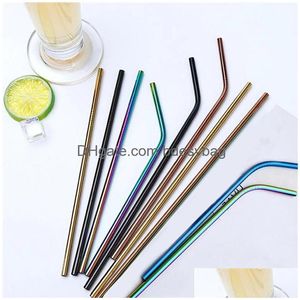 Pailles à Boire 6X241Mm En Acier Inoxydable Sts Réutilisable Colorf Métal St Brosse De Nettoyage Pour La Fête De Mariage Bar Drop Delivery Home Garden Dhtdt