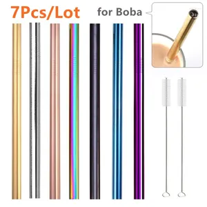 Pajitas de beber 7 colores de 12 mm de paja de metal de 12 mm 304 juego de acero inoxidable boba reutilizable para la barra de leche de té de burbujas accesorio