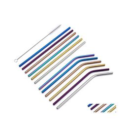 Pailles à Boire 8.5 / 9.5 / 10.5 Acier Inoxydable St Straight Bent Colorf Réutilisable Sts En Métal Pour La Fête De Mariage Bar Utiliser Drop Delivery Home Dhxyb