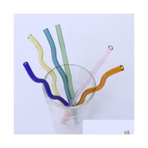 Pailles à Boire 8200Mm Réutilisable Eco Borosilicate Verre Sts Résistance Aux Hautes Températures Clair Coloré Courbé Droit Lait Cocktail St Dhpe5