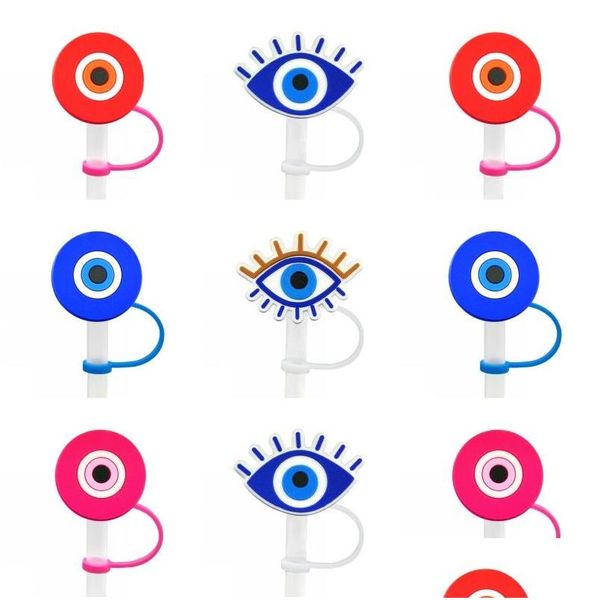 Pajitas para beber 9 unids / set Custom Evil Eye St Toppers Er Molds Sile Charms para Tumbers Reutilizable A prueba de salpicaduras Tapón de polvo Decorativo 8 mm DH8Z1