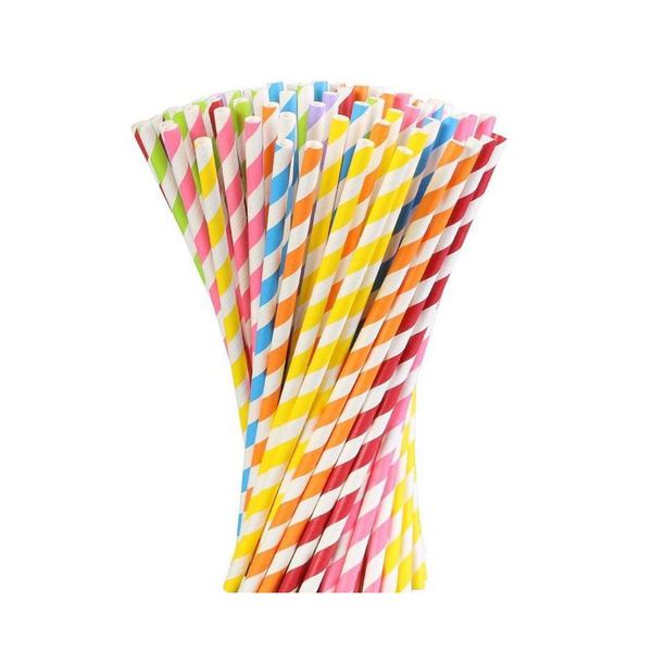 Pailles à boire Biodégradable Colorf Stripes Papier Sts Rose Bleu Jaune Mariage Fête D'anniversaire Décoration Baby Shower Enfants Drop Deli Dhvij