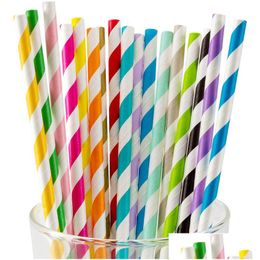 Pailles à boire biodégradables jetables Stripes Paper St Environmental Colorf Kids Birthday Party Decoration Supply Bar Drop Delivery Dhbcp